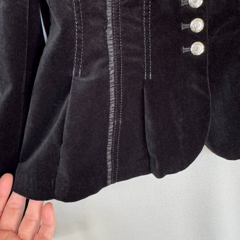 Y2K WHBM Black Stretch Velvet High Collar Silver Button Military Blazer Size 4 - Picture 6 of 17